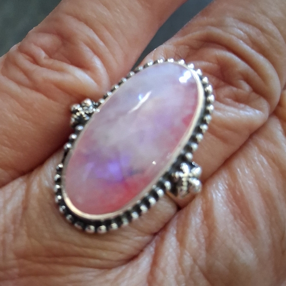 PINK MOONSTONE RING 925 STERLING SILVER SIZE 8 - Picture 2 of 10